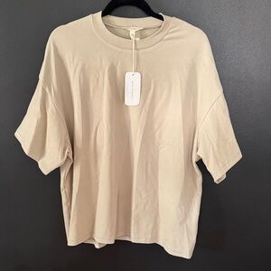 Grade and Gather Brushed Loose Fit T-Shirt in Cream
